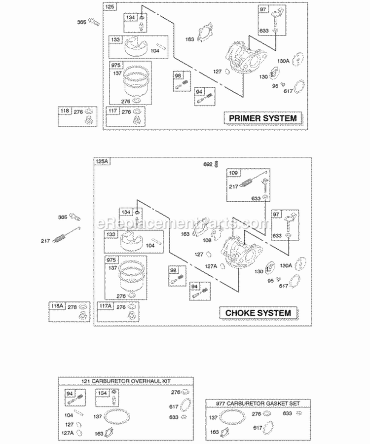 Carburetor Diagram and Parts List for  Briggs and Stratton Engine